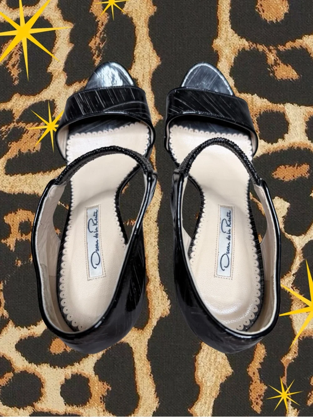 OSCAR DE LA RENTA | Black Patent Leather Heels Ankle Strap Sandals | Size 36